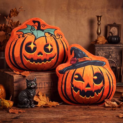 Halloween Pumpkin Throw Pillows Set - Retro Plush Decor for Fall & Holiday