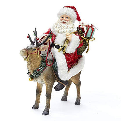 Festive Santa on Reindeer Holiday Decor - 11.5-Inch Fabriché Collection