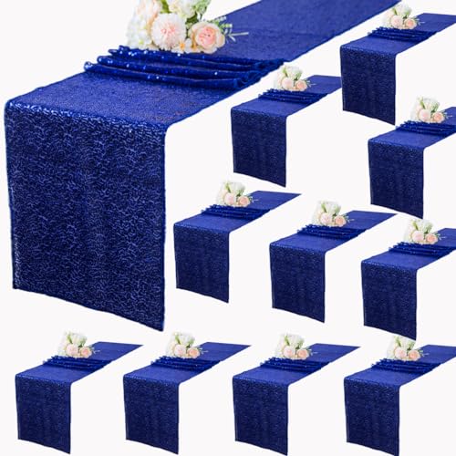 Blue Sequin Table Runners Pack of 10 12x108 Inches for Wedding & Party Decorations