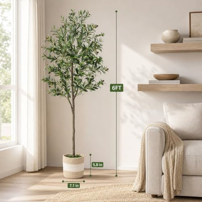 6FT Artificial Olive Tree with Basket - Realistic Indoor Faux Plant