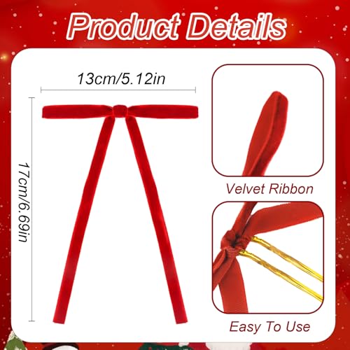 Red Velvet Bow Christmas Tree Ornaments - 24 Pack Holiday Decorations