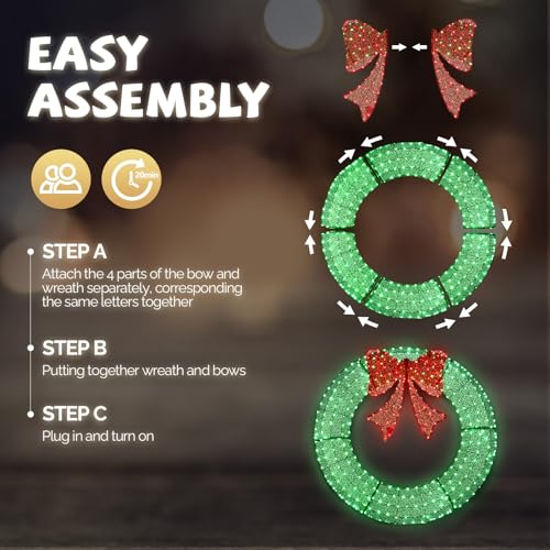 Pre-Lit 48 Inch Outdoor Christmas Wreath with 315 LED Lights - Green and Red