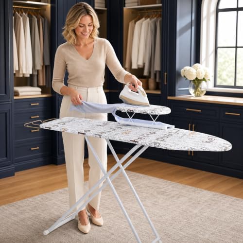 White Ironing Board with Sleeve Board - Foldable, 4 Heights, 42 x 12 in