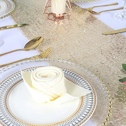 Sequin Table Runner Light Gold 12x120 Inch for Party Wedding Christmas Event