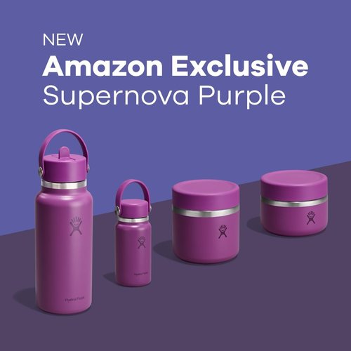 Hydro Flask Water Bottle - Insulated Stainless Steel with Wide Mouth Flex Straw Lid | 32 Oz Supernova Purple, Leakproof & Refillable