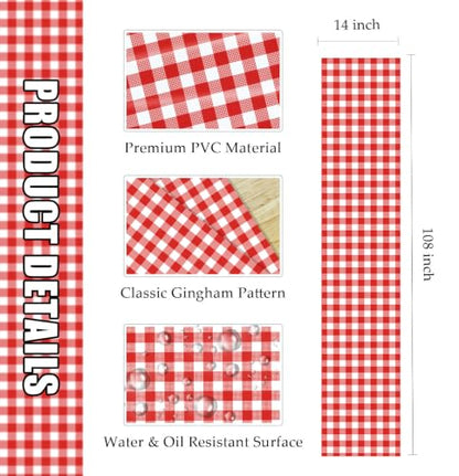 Red Gingham Disposable Table Runner Set - 3 Pieces for Party & Event Decor
