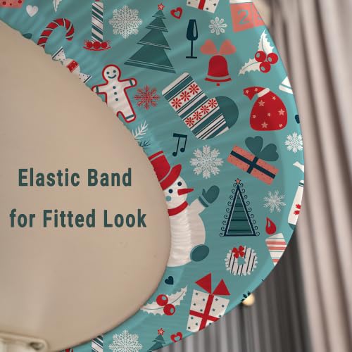 Christmas Oval Fitted Tablecloth 48x68 Inch Elastic Holiday Table Cover - Teal Blue