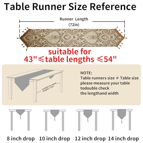 Luxury Vintage Table Runner with Embroidery and Tassels - Coffee 12x72 Inch