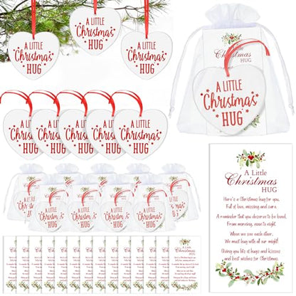 Christmas Heart Ornament Set - 72 Pieces Bulk Holiday Decorations with Cards & Gift Bags - Heart Style