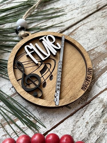 Wooden Flute Ornament for Christmas Tree - Marching Band Gift, Band Director Decor