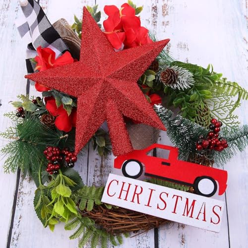 Aneco Red Glitter Christmas Tree Topper 6 Inch Shatterproof Star Treetop
