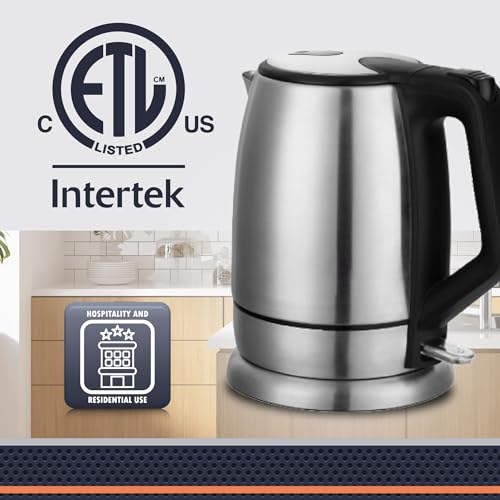 Newhouse 1200W 60-fl. oz. Stainless Steel Electric Kettle NHEK-001, Electric Tea Pot for Boiling Water, Auto Shut Off Electric Tea Kettle, ETL Certified for Hospitality and Residential Use