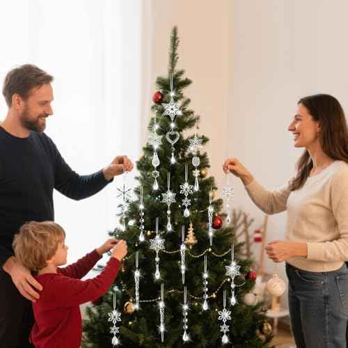 Crystal Ornaments Christmas Tree Decorations - 21pcs Christmas Tree Ornaments Sparkling Dazzling Festival Party Decoration Crystal Snowflake Design Hanging Ornament Holiday Season Home Decor