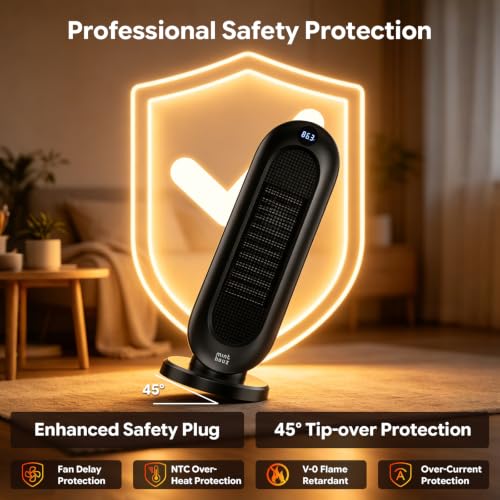 1500W Ceramic Space Heater with Thermostat and Oscillation for Small Rooms