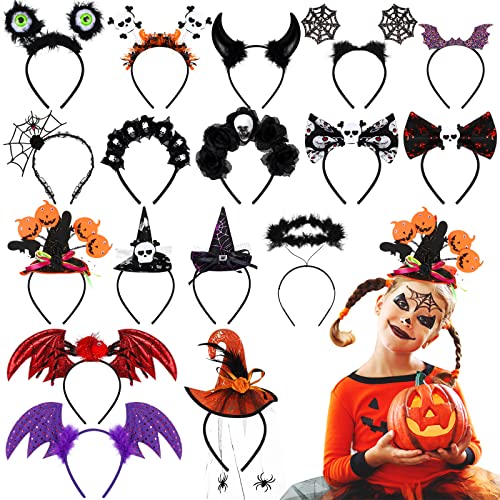 18 Packs Halloween Headbands Scary Witch Hat Headband Halloween Witch Hat Colorful Halloween Accessories Halloween Decorations Crafts for Halloween Cosplay Supplies Party Favors (Horror Styles)