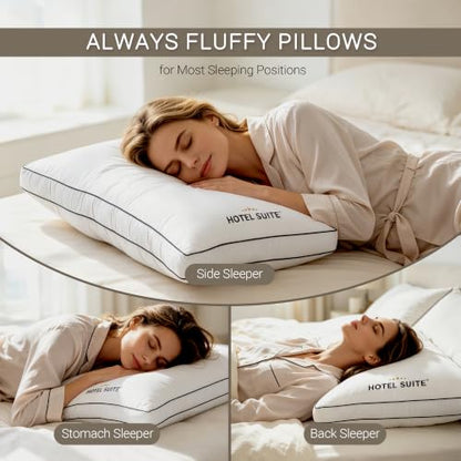 Queen Pack of 2 Hotel-Quality Support Bed Pillows - Soft Comfort, 400TC Cotton
