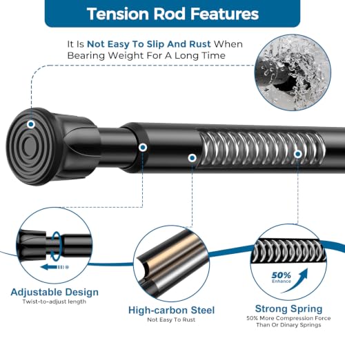 Black Spring Tension Curtain Rod 28-48 Inches 4 Pack No Drill Adjustable