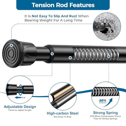 Black Spring Tension Curtain Rod 28-48 Inches 4 Pack No Drill Adjustable
