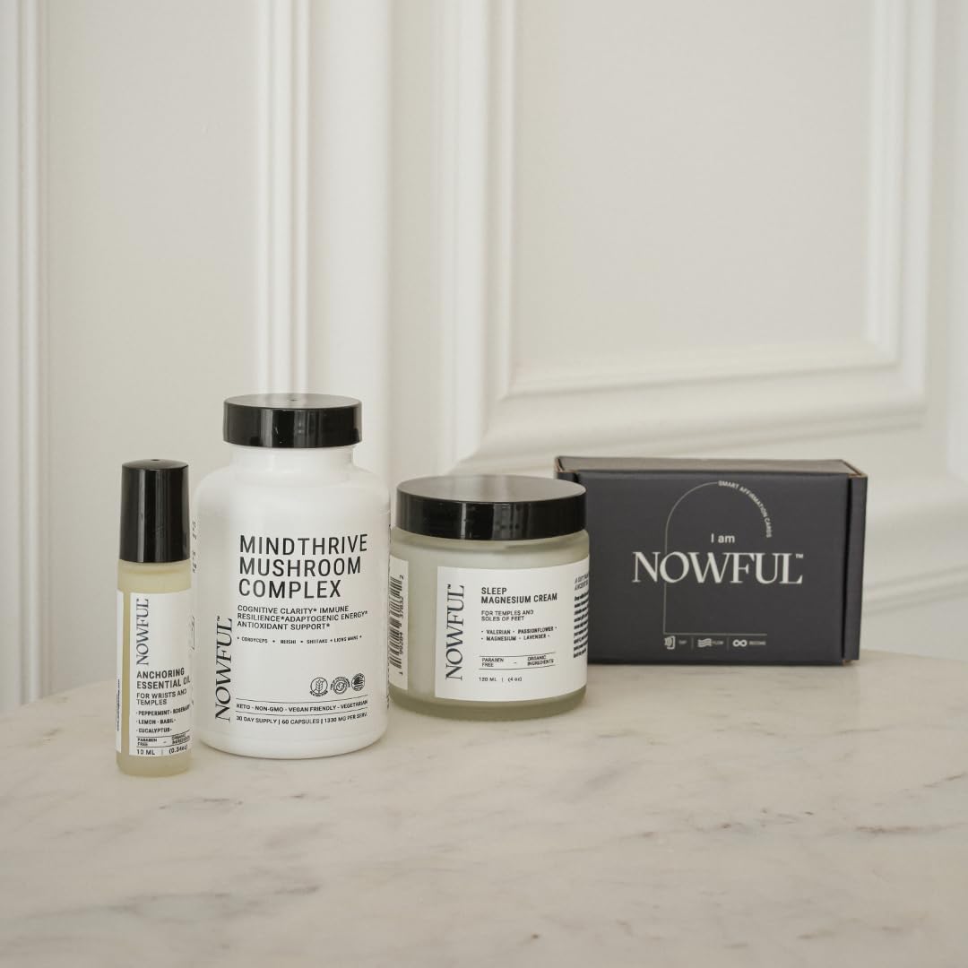 Wellness in Action Kit - Daily Ritual Set with Affirmation Cards, Essential Oil & Sleep Balm for Mindfulness