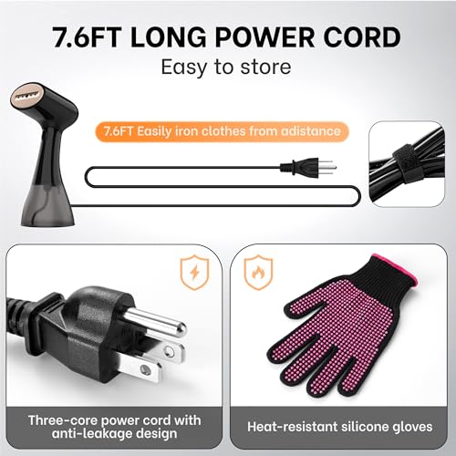 Handheld Clothes Steamer Black 1500W Large Water Tank Portable Travel Wrinkle Remover