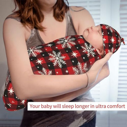Christmas Buffalo Check Swaddle Blanket and Hat Set for Babies - One Size
