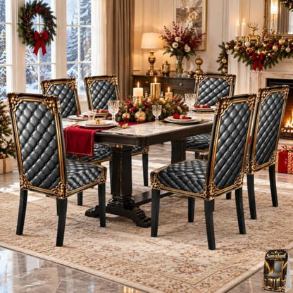 6pcs Washable Baroque Gilded Print Stretch Chair Covers for Dining Room