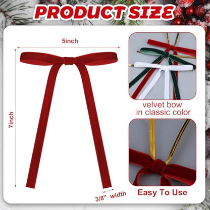 24 Pcs Festive Color Velvet Christmas Tree Bow 5x7 Inches - Holiday Decor