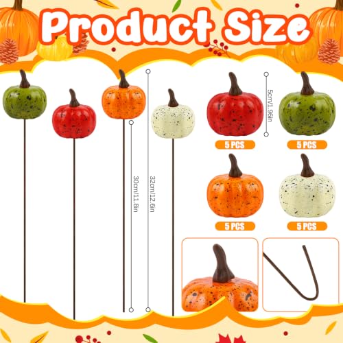 Mini Artificial Pumpkins with Bendable Stems - Fall Decor Set of 20