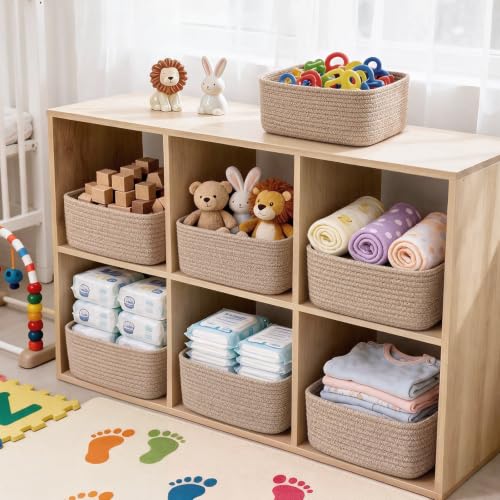 Small Woven Storage Baskets 3 Pack - Mix Brown, Foldable & Divided