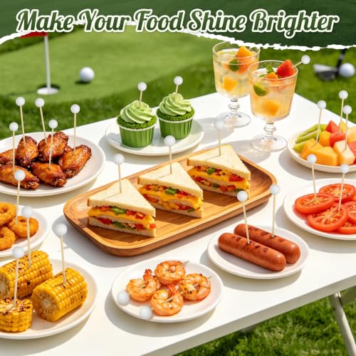 Golf Ball Cocktail Picks - 100 Sturdy Wooden Appetizer Toothpicks