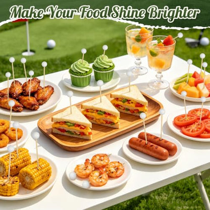 Golf Ball Cocktail Picks - 100 Sturdy Wooden Appetizer Toothpicks