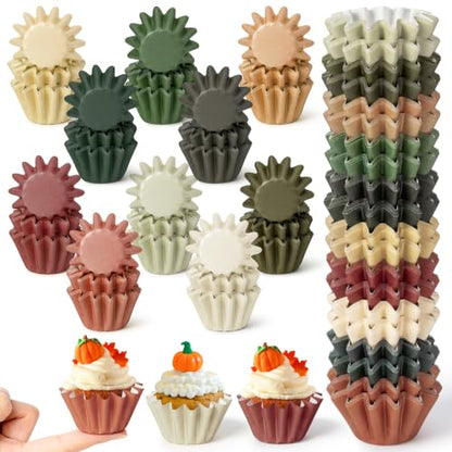 Mini Fall Cupcake Liners 200 Pack - 10 Styles, Dark Colors