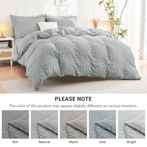HYMOKEGE Light Green Twin Comforter Set Seersucker 5 Pieces, All Season Luxury Bed in a Bag for Bedroom, Bedding Set with Comforters, Sheets, Pillowcase & Shams