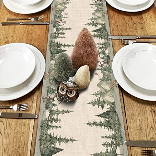 Winter Forest Reindeer Pine Tree Table Runner for Christmas - 13"x48"