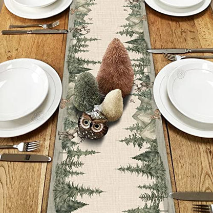 Winter Forest Reindeer Pine Tree Table Runner for Christmas - 13"x48"