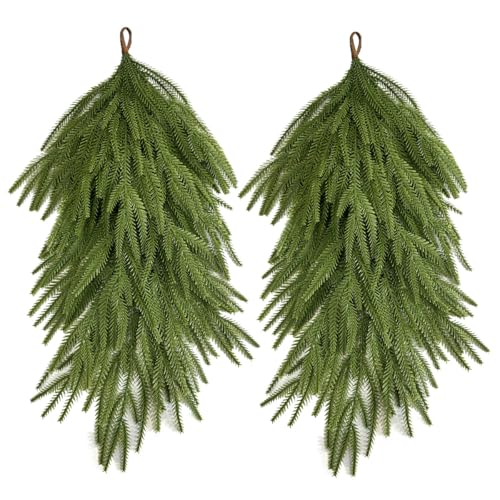 Artificial Christmas Teardrop Swag Set - 2 Pack 25 Inch Norfolk Pine Decor