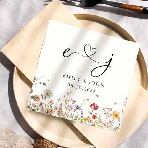 Personalized Wedding Cocktail Napkins Style 6 - Mr Mrs Couple Initials 50-500 Pack