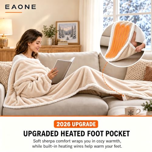 EAONE Beige Wearable Heated Blanket with Foot Pocket & Sleeves - 59 x 70 Inches