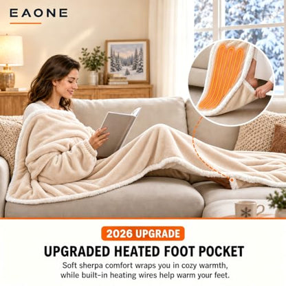 EAONE Beige Wearable Heated Blanket with Foot Pocket & Sleeves - 59 x 70 Inches