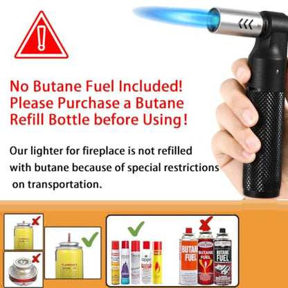 Refillable Butane Torch Lighter with Large Nozzle & Windproof Flame
