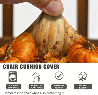 Orange Harvest Pumpkin Fall Chair Seat Covers 2pcs - Rustic Decor