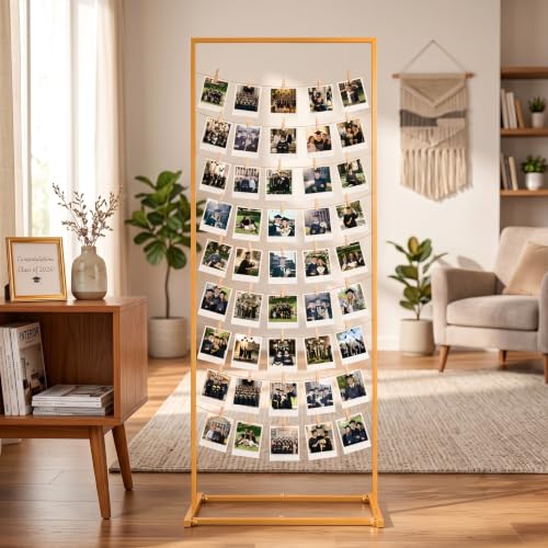 Gold Photo Display Board with Clips & Rope for Graduation & Weddings