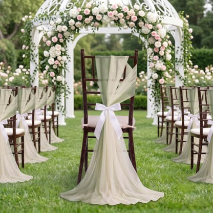 16 Pack 8ft Sage Green Wedding Chair Sashes with Bow Ties - Aisle Decor