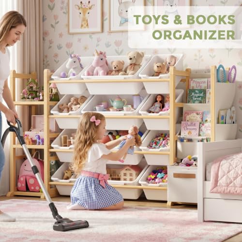 Kids Toy Storage Organizer with 12 Bins & Shelves - White