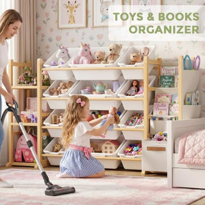 Kids Toy Storage Organizer with 12 Bins & Shelves - White