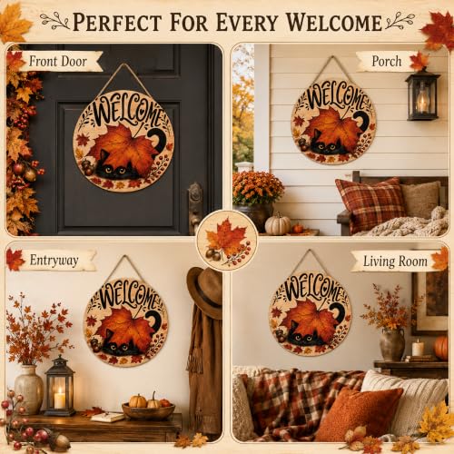Fall Decor - Autumn Welcome Sign for Front Door - Orange Black - Thanksgiving Wreath
