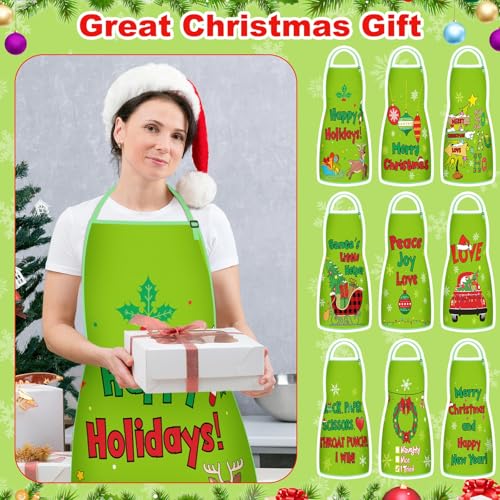 JenPen Christmas Aprons Bulk Set with Adjustable Neck Straps - Green, 9 Pack for Holiday Cooking & Parties