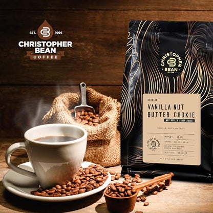 Christopher Bean Coffee - Vanilla Nut Butter Cookie Flavored Coffee, (Regular Ground) 100% Arabica, No Sugar, No Fats, Made with Non-GMO Flavorings, 12-Ounce Bag of Regular Ground coffee