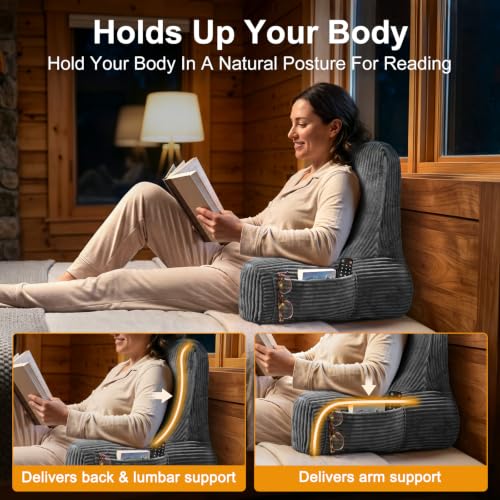 Reading Pillow for Bed Sitting Up with Back Support and Arms