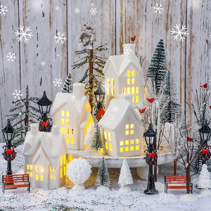 Ceramic Christmas Village Sets with LED Lights, 33 Pieces Holiday Decor